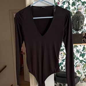 Express Body Contour Elegant Black V-Neck Bodysuit